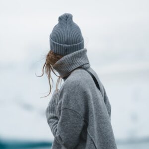 woman in grey jacket